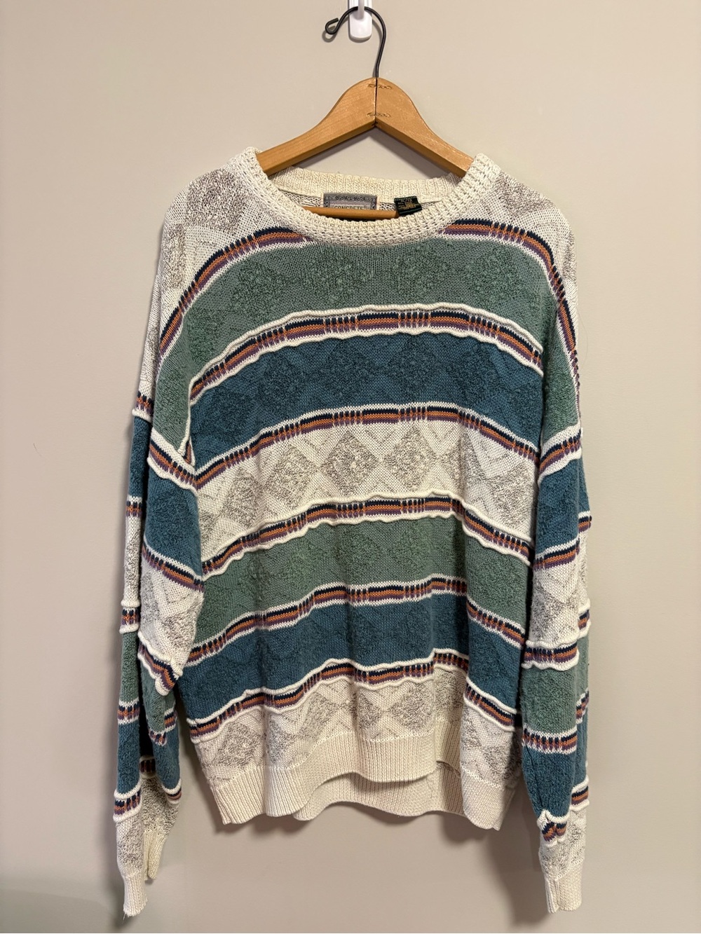 Vintage 90s Textured Knit Coogi Style Sweater Oversized Crewneck Size XL